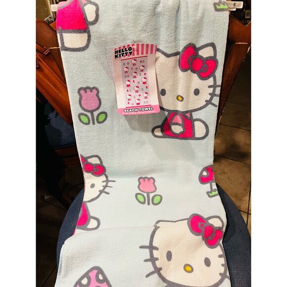 Hello kitty tulip and mushroom beach towel  LARGE  36 BY 70 - Picture 1 of 4